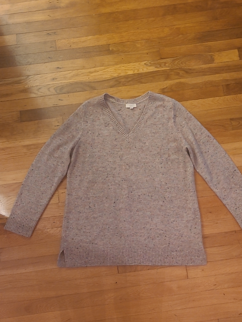 LOFT Women's V-Neck Speckled Knit Sweater in Light Heather